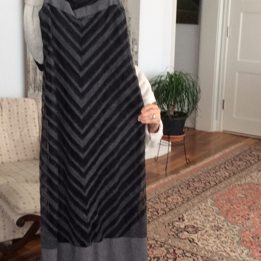 Cocktail dress.in gray mohair with sheer stripes